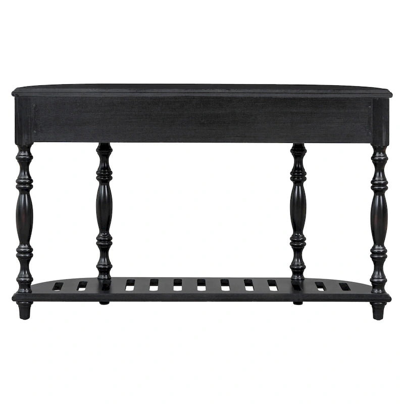 Console de 52 po, table d'appoint incurvée, table de canapé, table d'entrée pour couloir, salon, avec 4 tiroirs et 1 étagère