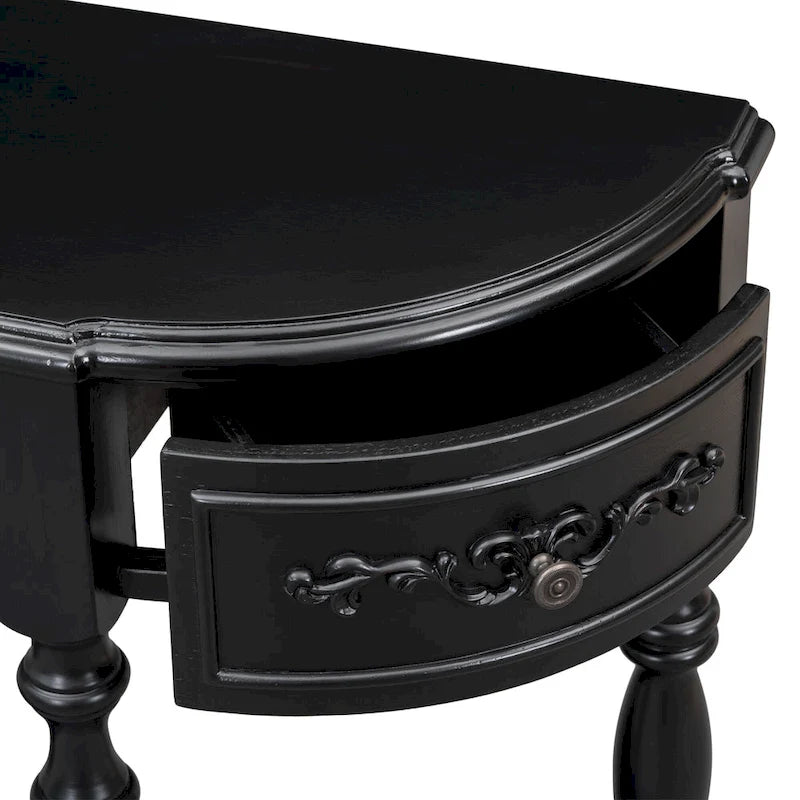 Console de 52 po, table d'appoint incurvée, table de canapé, table d'entrée pour couloir, salon, avec 4 tiroirs et 1 étagère