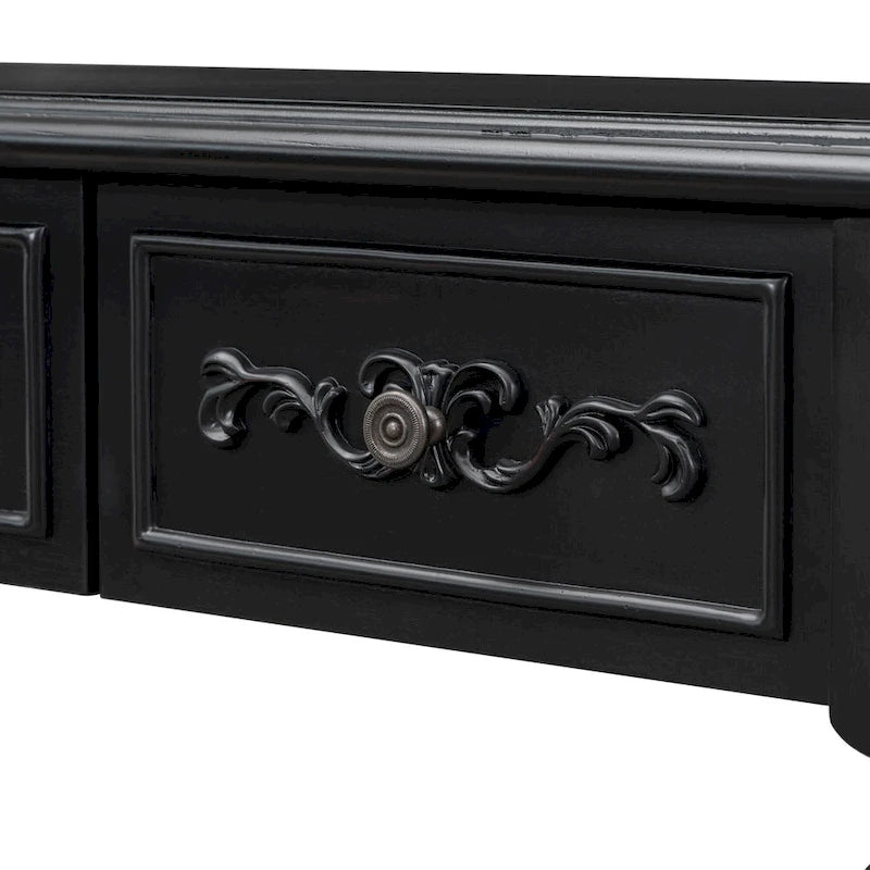 Console de 52 po, table d'appoint incurvée, table de canapé, table d'entrée pour couloir, salon, avec 4 tiroirs et 1 étagère
