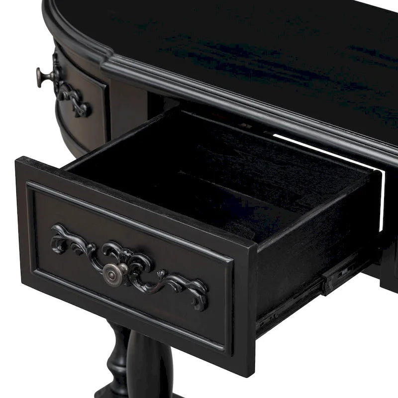 Console de 52 po, table d'appoint incurvée, table de canapé, table d'entrée pour couloir, salon, avec 4 tiroirs et 1 étagère