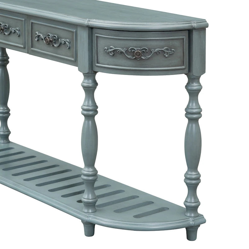 Console de 52 po, table d'appoint incurvée, table de canapé, table d'entrée pour couloir, salon, avec 4 tiroirs et 1 étagère