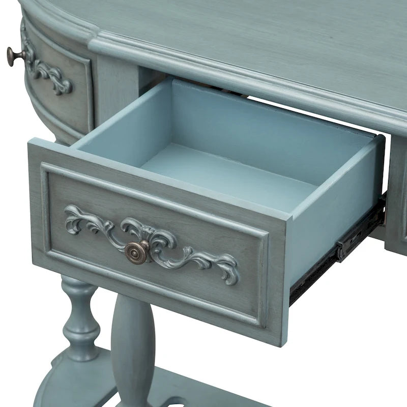 Console de 52 po, table d'appoint incurvée, table de canapé, table d'entrée pour couloir, salon, avec 4 tiroirs et 1 étagère
