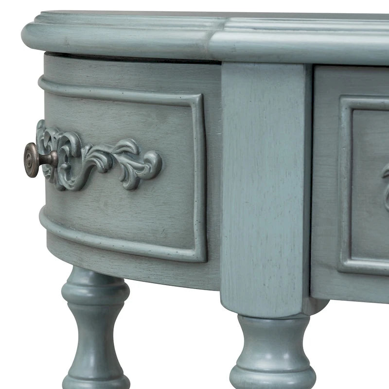 Console de 52 po, table d'appoint incurvée, table de canapé, table d'entrée pour couloir, salon, avec 4 tiroirs et 1 étagère