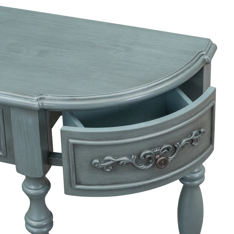 Console de 52 po, table d'appoint incurvée, table de canapé, table d'entrée pour couloir, salon, avec 4 tiroirs et 1 étagère
