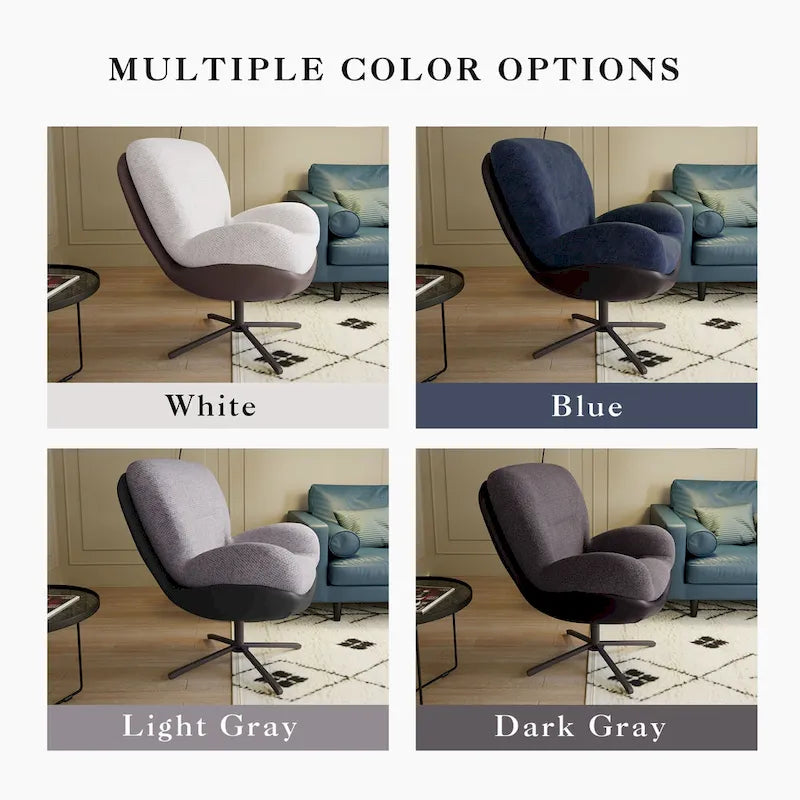 Fauteuil pivotant à 360°, fauteuil lounge moderne en chenille avec similicuir et piètement en métal noir, chaise de lecture confortable