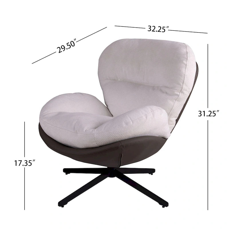 Fauteuil pivotant à 360°, fauteuil lounge moderne en chenille avec similicuir et piètement en métal noir, chaise de lecture confortable