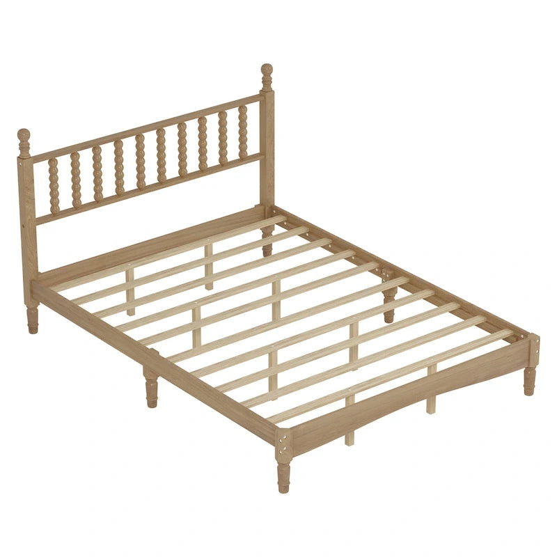Lit plateforme en bois style rétro avec tête de lit en forme de gourde, Queen Size