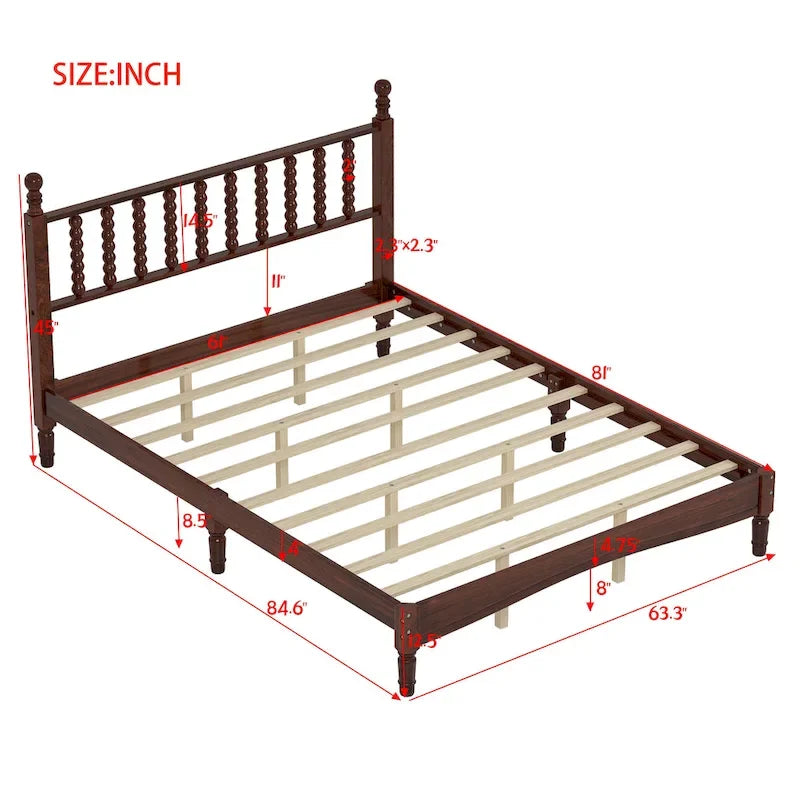 Lit plateforme en bois style rétro avec tête de lit en forme de gourde, Queen Size