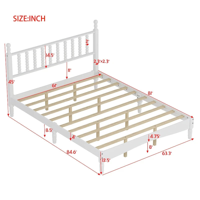 Lit plateforme en bois style rétro avec tête de lit en forme de gourde, Queen Size