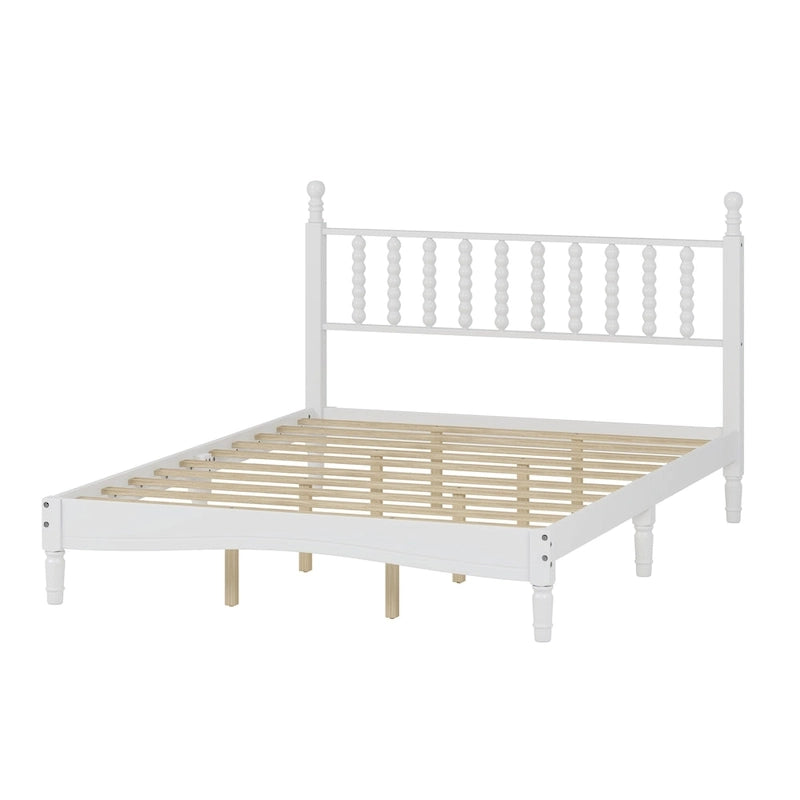 Lit plateforme en bois style rétro avec tête de lit en forme de gourde, Queen Size