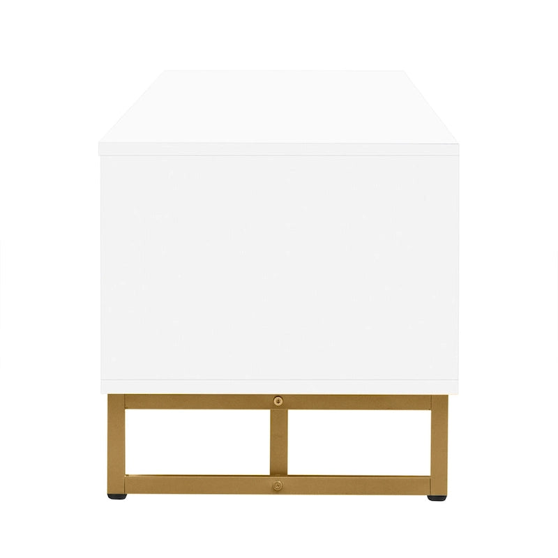 Meuble TV moderne blanc de 70 po avec rangement et tiroirs pour téléviseurs jusqu'à 65 po