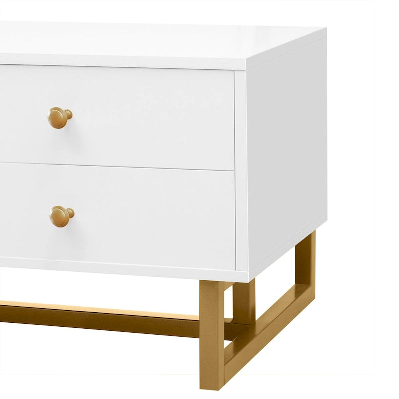 Meuble TV moderne blanc de 70 po avec rangement et tiroirs pour téléviseurs jusqu'à 65 po