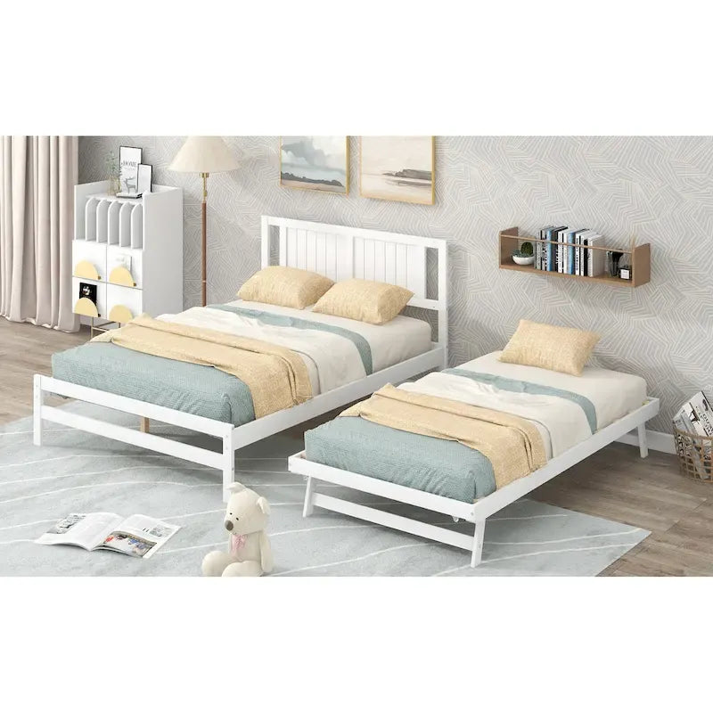 Lit plateforme en pin blanc avec lit gigogne réglable