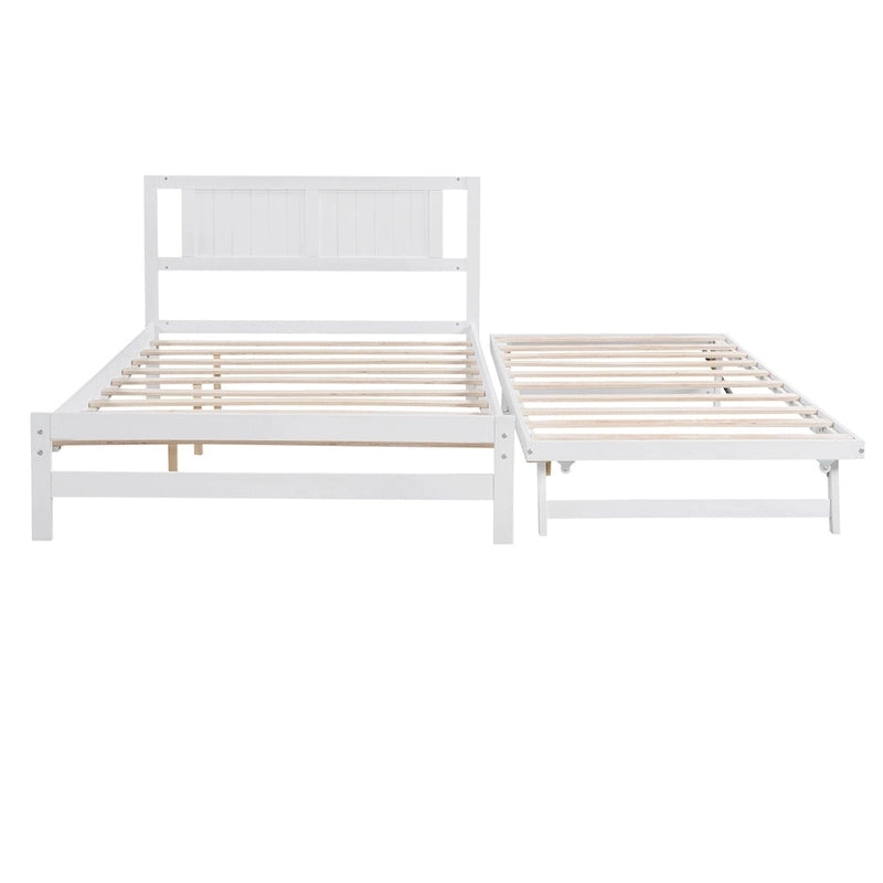 Lit plateforme en pin blanc avec lit gigogne réglable