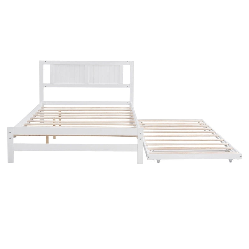 Lit plateforme en pin blanc avec lit gigogne réglable
