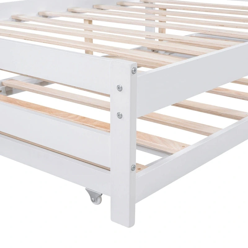 Lit plateforme en pin blanc avec lit gigogne réglable