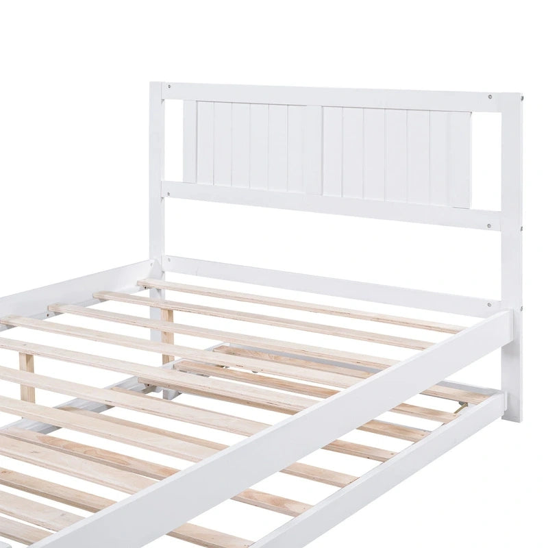 Lit plateforme en pin blanc avec lit gigogne réglable