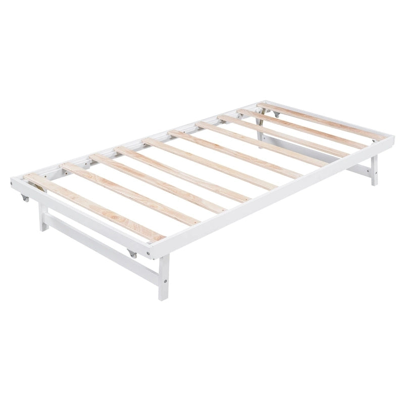 Lit plateforme en pin blanc avec lit gigogne réglable