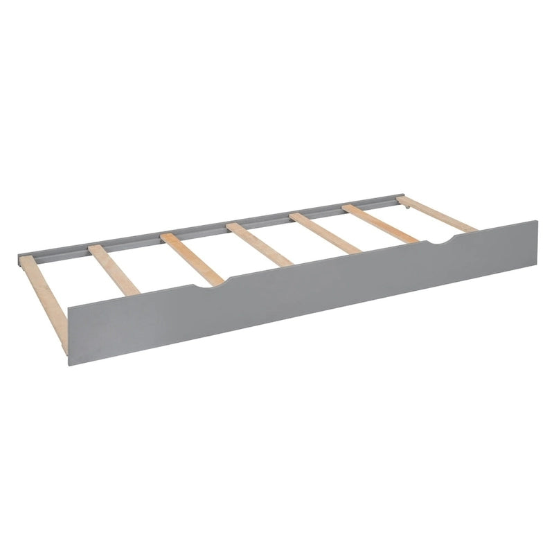 Lit plateforme en bois gris Queen Size avec placard, étagère et prises