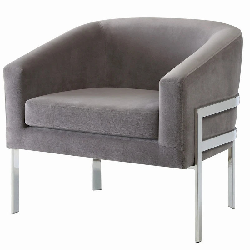 Fauteuil d'appoint gris au design moderne et élégant avec base chromée