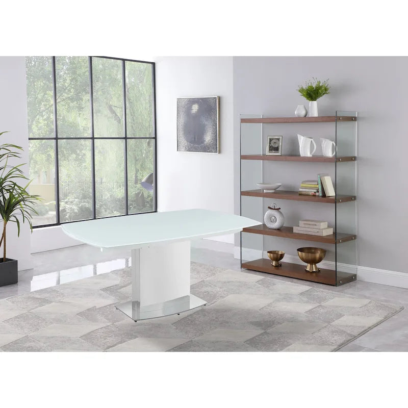Table à manger extensible contemporaine en verre blanc