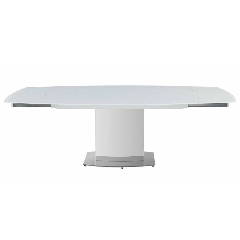 Table à manger extensible contemporaine en verre blanc