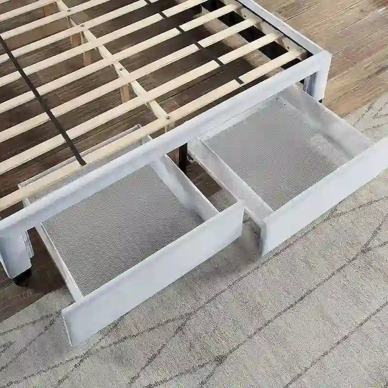 Lit d'appoint capitonné en velours gris moderne avec tête de lit en nid d'abeille et rangement