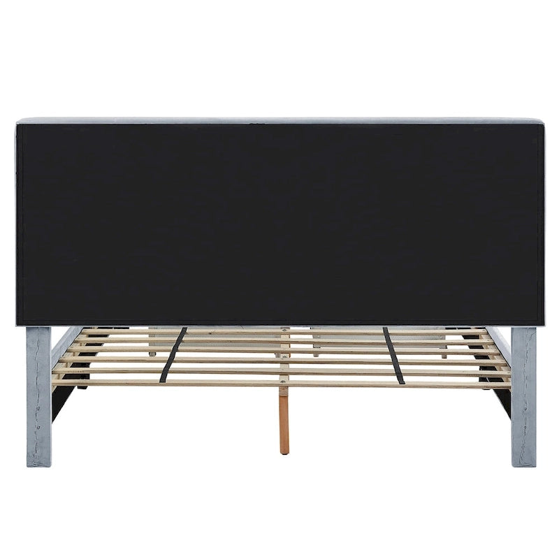 Lit d'appoint capitonné en velours gris moderne avec tête de lit en nid d'abeille et rangement