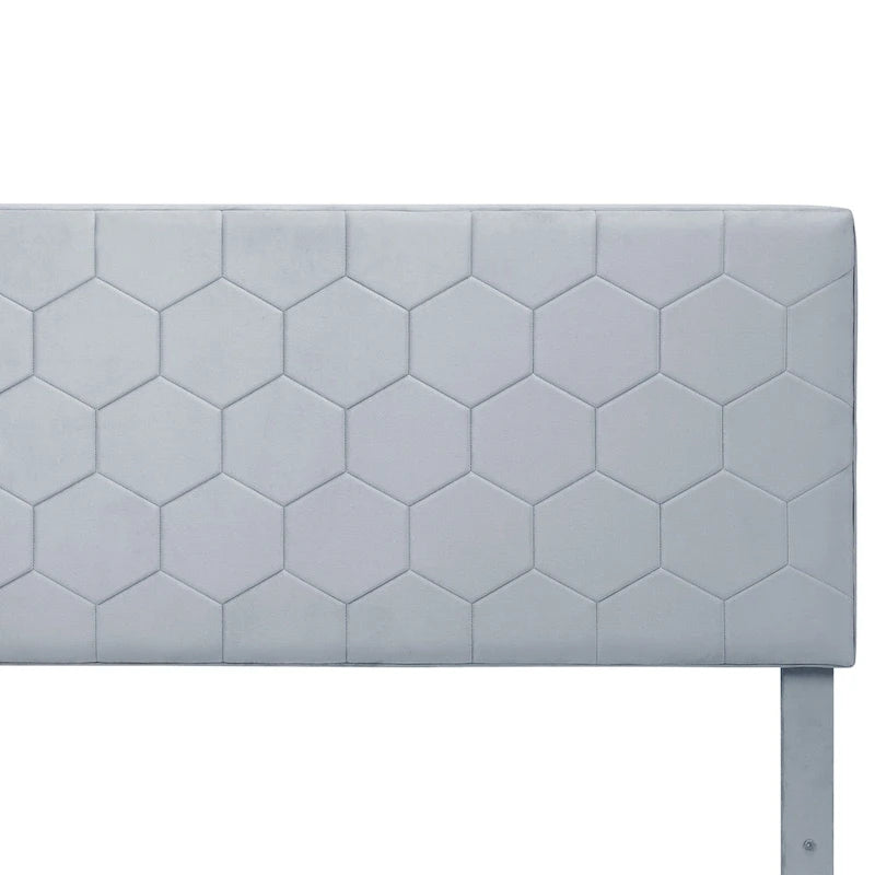 Lit d'appoint capitonné en velours gris moderne avec tête de lit en nid d'abeille et rangement