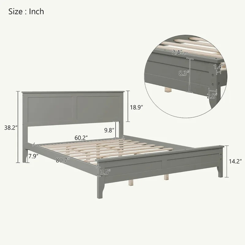 Lit plateforme Queen en bois massif