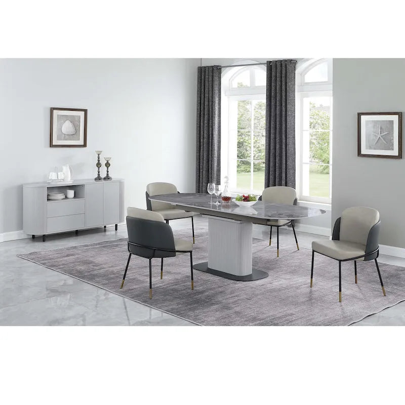 Chaise d'appoint bicolore en similicuir gris avec accents dorés, lot de 2 - Hauteur de salle à manger