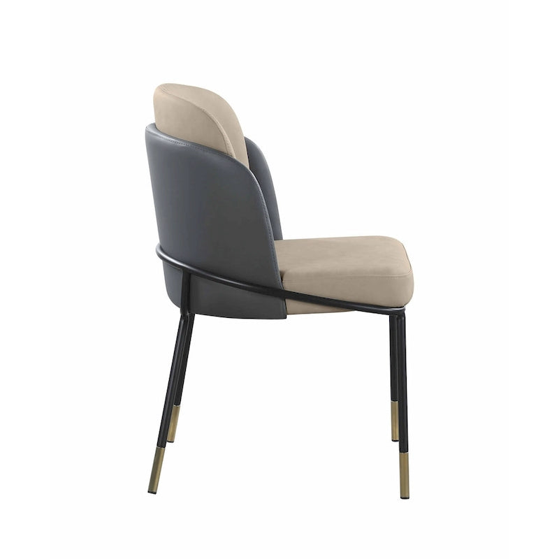 Chaise d'appoint bicolore en similicuir gris avec accents dorés, lot de 2 - Hauteur de salle à manger