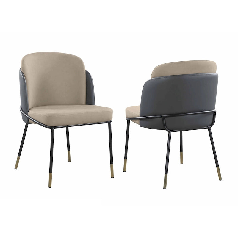 Chaise d'appoint bicolore en similicuir gris avec accents dorés, lot de 2 - Hauteur de salle à manger
