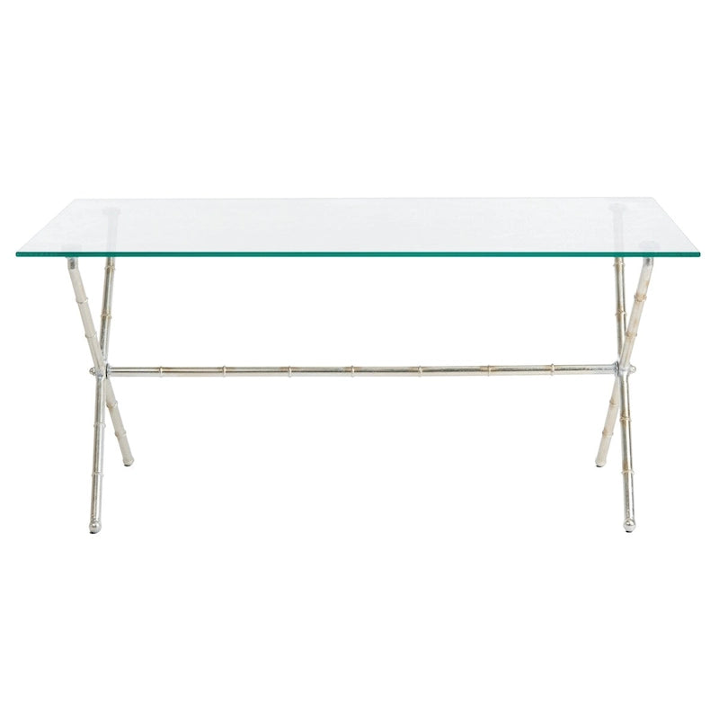 Table d'appoint bronze vieilli / argent avec plateau en verre - 37,4 x 19,7 x 17
