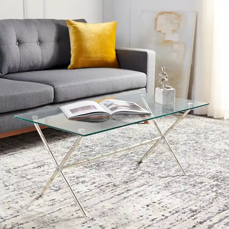 SAFAVIEH Treasures Jocelyn Bronze-Ish Silver/ Glass Top Accent Table - 37.4 x 19.7 x 17