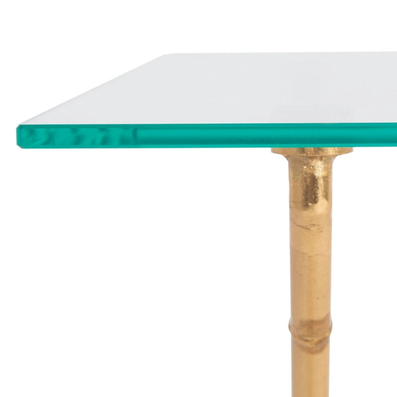 Table d'appoint bronze vieilli / argent avec plateau en verre - 37,4 x 19,7 x 17