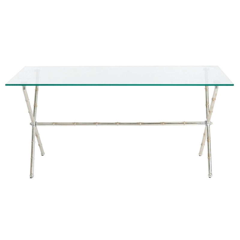 Table d'appoint bronze vieilli / argent avec plateau en verre - 37,4 x 19,7 x 17