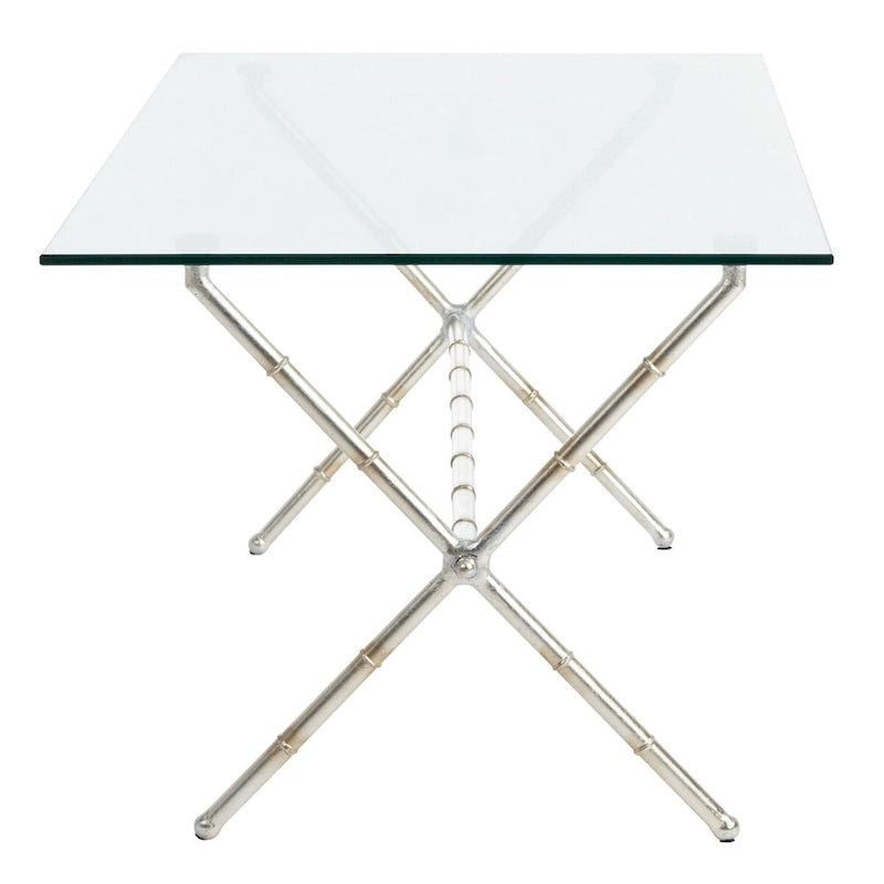Table d'appoint bronze vieilli / argent avec plateau en verre - 37,4 x 19,7 x 17