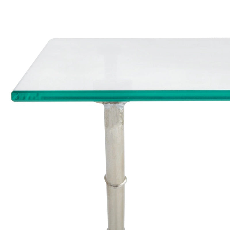 Table d'appoint bronze vieilli / argent avec plateau en verre - 37,4 x 19,7 x 17