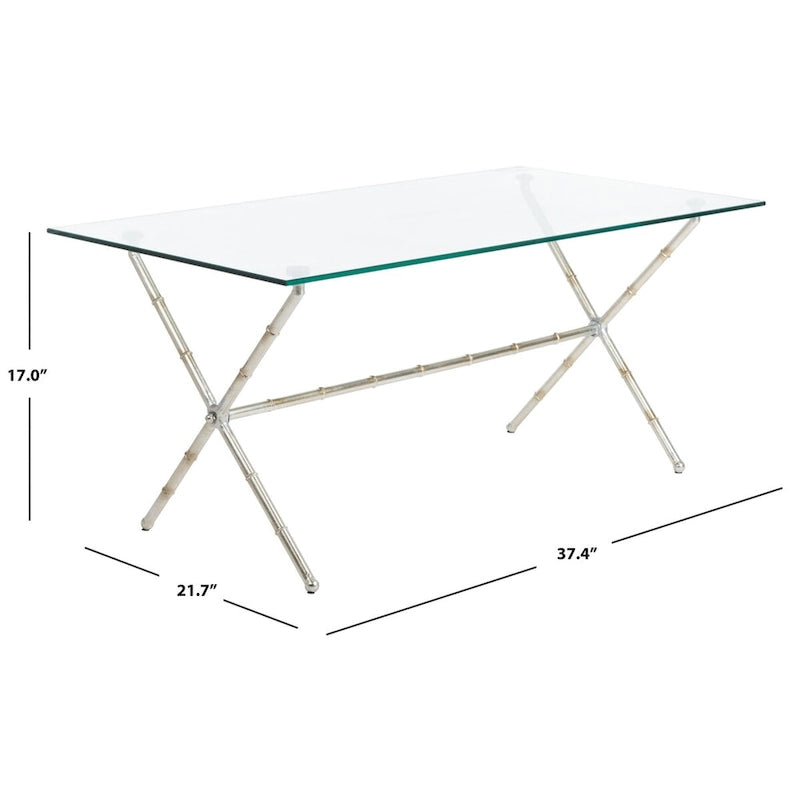 Table d'appoint bronze vieilli / argent avec plateau en verre - 37,4 x 19,7 x 17