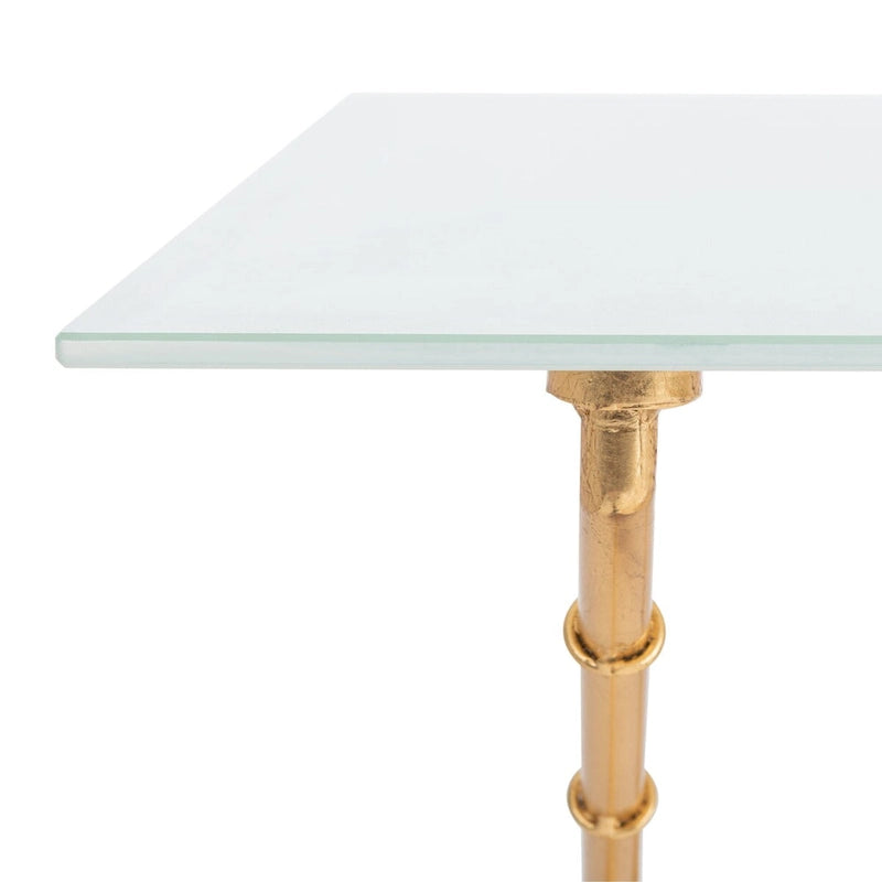 Table d'appoint bronze vieilli / argent avec plateau en verre - 37,4 x 19,7 x 17