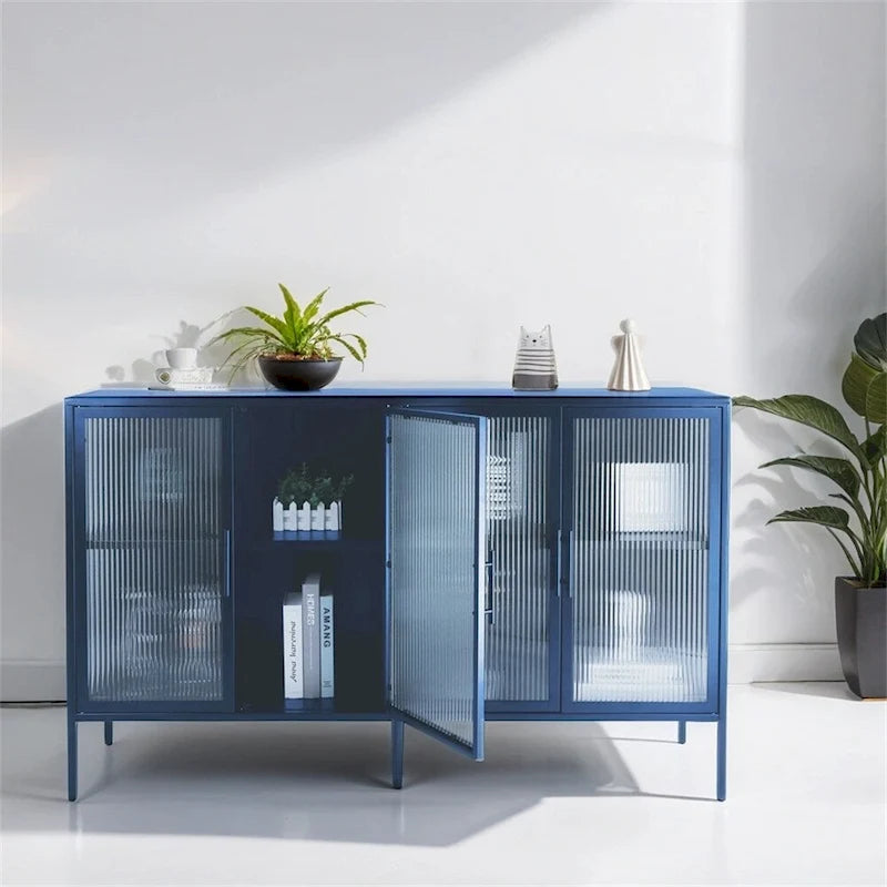 Élégant meuble à 4 portes en verre trempé avec 4 portes vitrées et étagère réglable