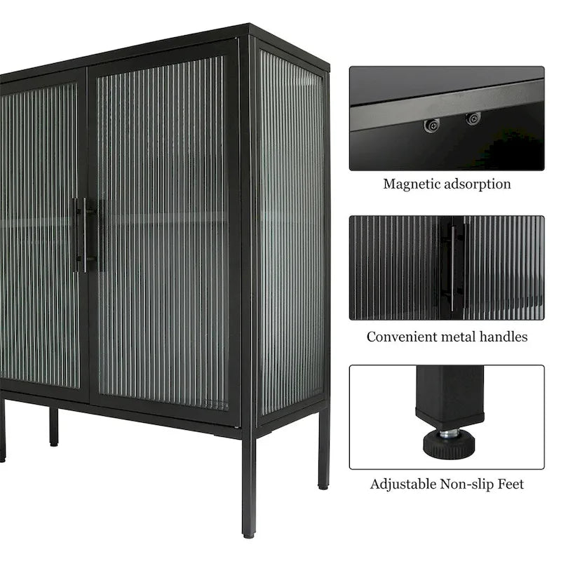 Élégant meuble à 4 portes en verre trempé avec 4 portes vitrées et étagère réglable