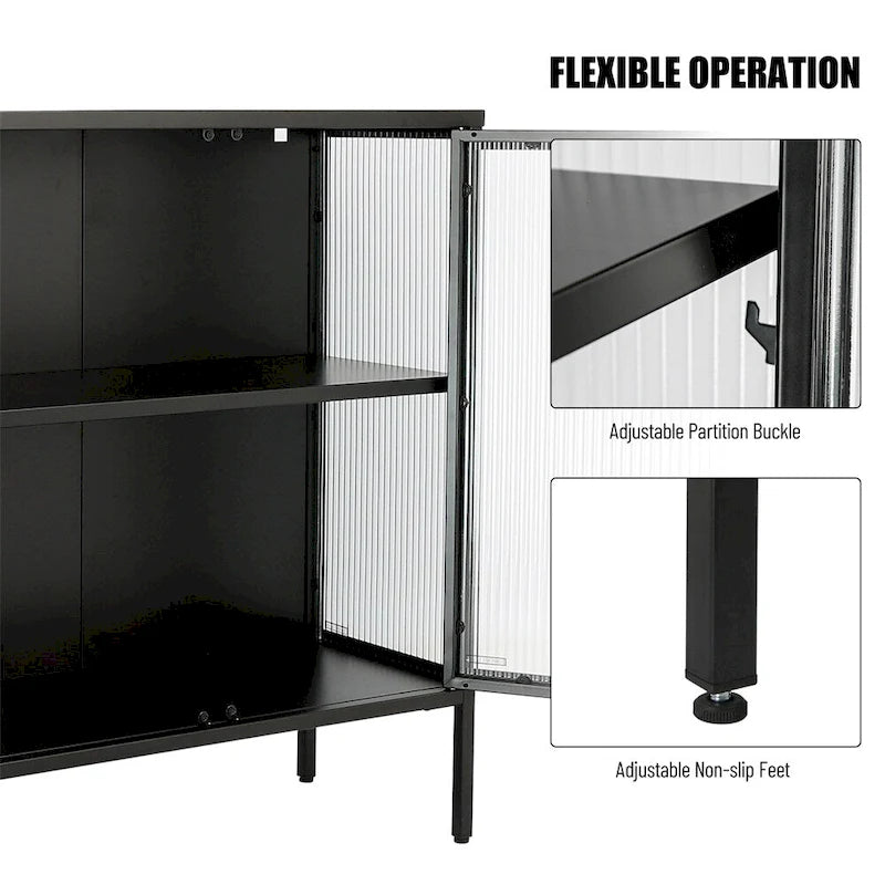 Élégant meuble à 4 portes en verre trempé avec 4 portes vitrées et étagère réglable