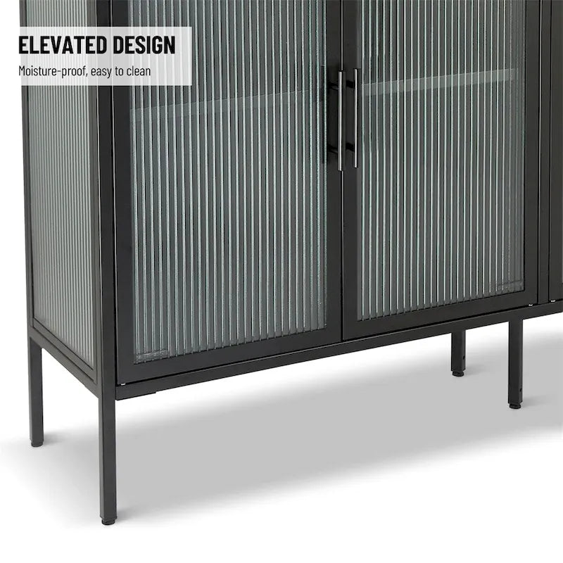 Élégant meuble à 4 portes en verre trempé avec 4 portes vitrées et étagère réglable