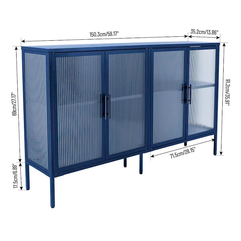 Élégant meuble à 4 portes en verre trempé avec 4 portes vitrées et étagère réglable