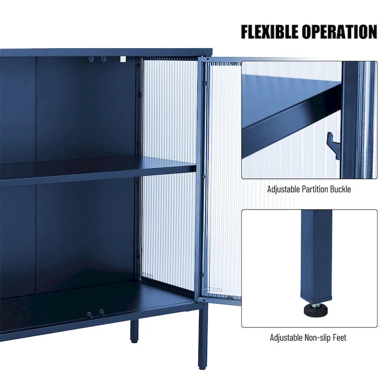 Élégant meuble à 4 portes en verre trempé avec 4 portes vitrées et étagère réglable