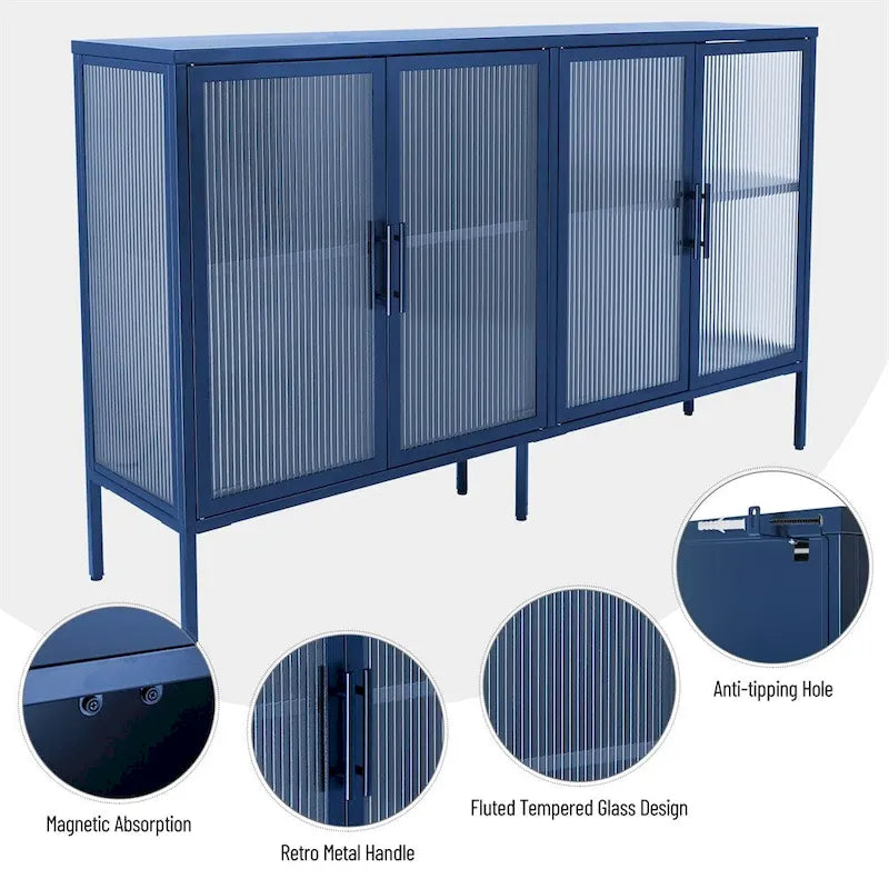 Élégant meuble à 4 portes en verre trempé avec 4 portes vitrées et étagère réglable