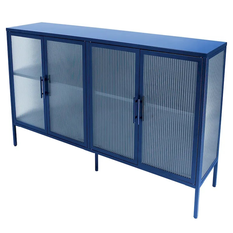 Élégant meuble à 4 portes en verre trempé avec 4 portes vitrées et étagère réglable