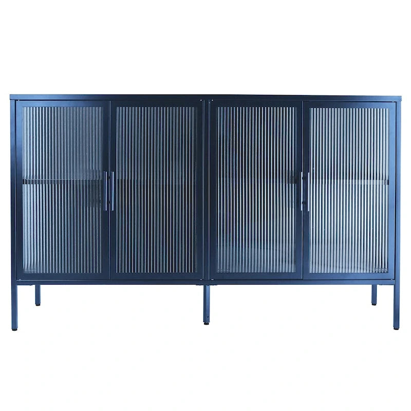 Élégant meuble à 4 portes en verre trempé avec 4 portes vitrées et étagère réglable